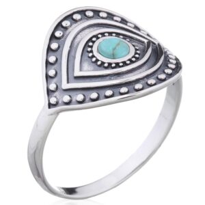 A protective green evil eye 925 sterling silver ring