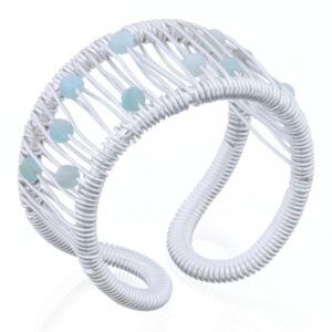 A wire wrapped 925 silver ring sliding amazonite beads