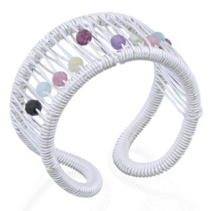 A wire wrapped 925 silver ring sliding faceted bead mix