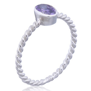 A twisted wire silver ring oval amethyst cz