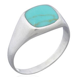 A 925 silver rounded rectangle synthetic turquoise ring