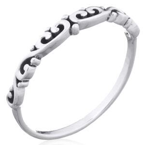 A oxidized spiral pattern sterling silver stack ring