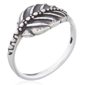 A extraordinary antiqued leaf woman ring 925 silver
