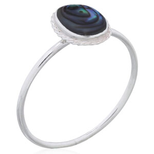 A dainty abalone shell sterling silver stack ring