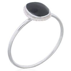 A dainty synthetic black sterling silver stack ring