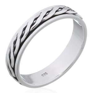 A flat braided spinner 925 sterling silver large size band ring