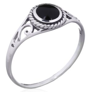 A sterling silver ethnic black stone statement ring