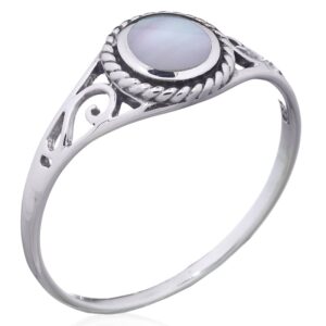 A sterling silver ethnic mother of pearl statement ring
