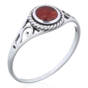 A sterling silver ethnic red coral statement ring