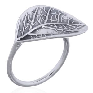 A sterling silver bold sideway leaf ring
