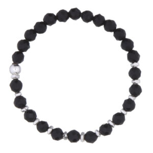 A beaded black agate 925 silver spacer beads stretch ring