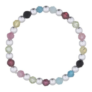 A gemstone and 925 silver beads stretchable stack ring