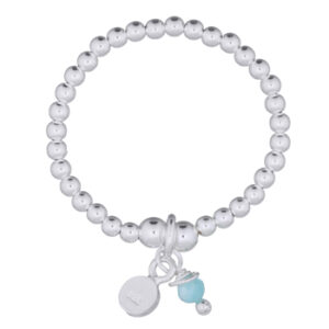 A stretch stacking silver bead ring amazonite and disc charms
