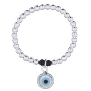 A 925 silver bead stackable stretch ring with evil eye charm