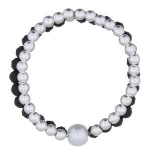 A two in one stretchy ring black agate and 925 silver beads