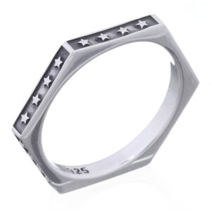 A hexagon stack ring 925 silver stars in relief