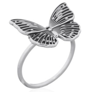 A sterling silver oxidized butterfly ring
