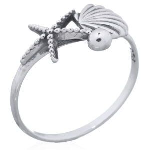 A sterling silver starfish shell ring
