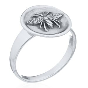 A sterling silver bee coin ring