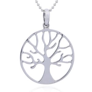 A circle rounded tree of life silver pendant
