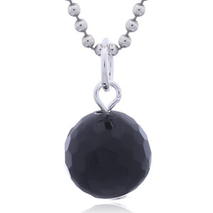 A ball in uneven faced black agate silver pendant