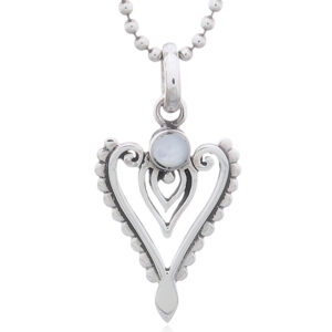 A beaded mop heart sterling silver pendant