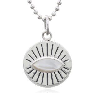 A sterling silver mother of pearl evil eye eyelash pendant