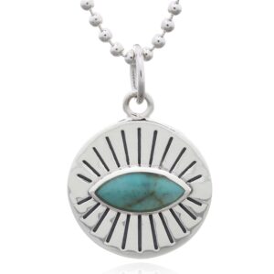 A sterling silver green stone evil eye eyelash pendant