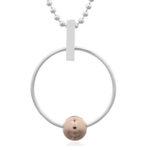 A sterling silver rose gold plated ball in circle pendant