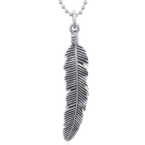 A native american inspired 925 silver feather pendant