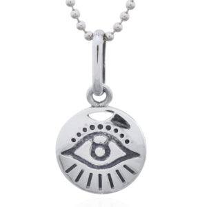 A pierced evil eye sterling silver pendant