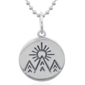 A sun and mountain sterling silver pendant