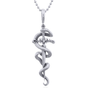 A medieval long sword with wrapped snake 925 silver pendant