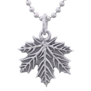A maple leaf oxidized sterling silver pendant