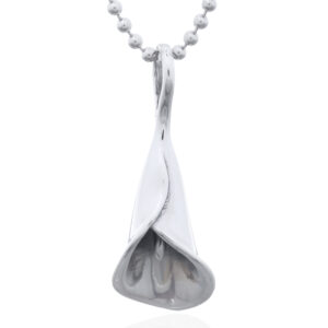 A upside-down calla lily flower high polish silver pendant