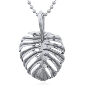A 925 silver monstera leaf pendant detailed texture