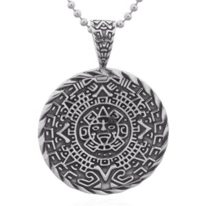 A sterling silver aztec mayan sun calendar pendant