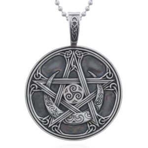 A pentagram triskele moon medallion 925 silver pendant