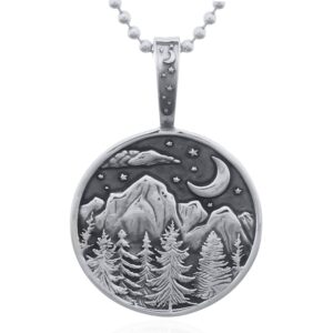 A moonlit celestial mountain sterling silver pendant
