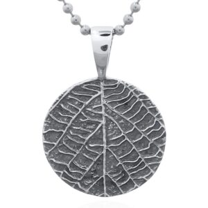 A leaf imprint sterling silver pendant