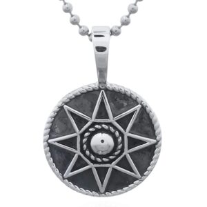 A oxidized sterling silver star round rope pendant