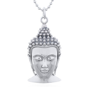 A large buddha head 925 sterling silver pendant