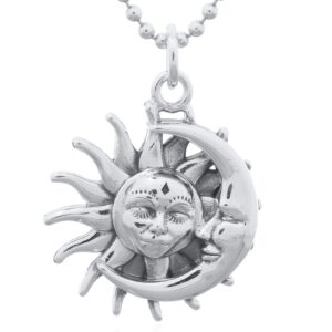 A sun and moon face 925 sterling silver pendant