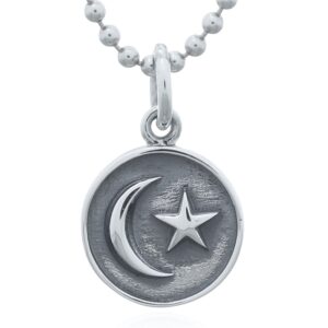 A oxidized crescent moon and star 925 sterling silver pendant