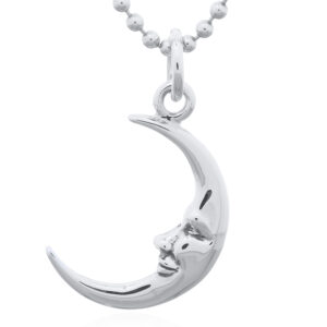 A crescent moon face 925 sterling silver pendant