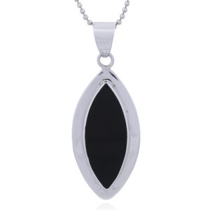 A marquise cut black agate silver pendant