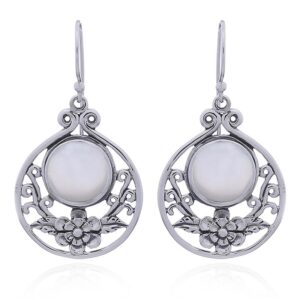 A pair of mother of pearls floral circle dangler earrings