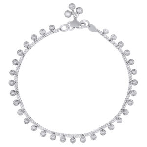 A puffed dainty daisy flower chain antiqued sterling silver anklet