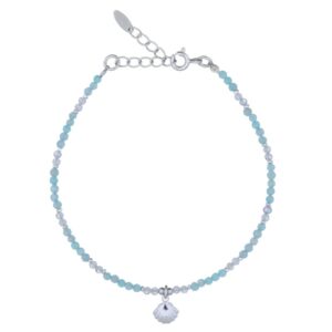 An amazonite and rainbow moonstone with silver shell charm bracelet