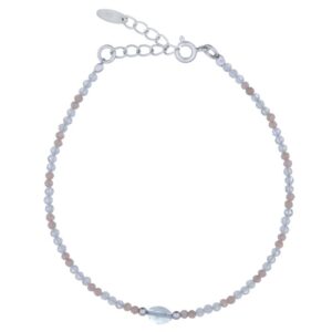 A rhodonite and rainbow moonstone with aquamarine oval stone charm bracelet